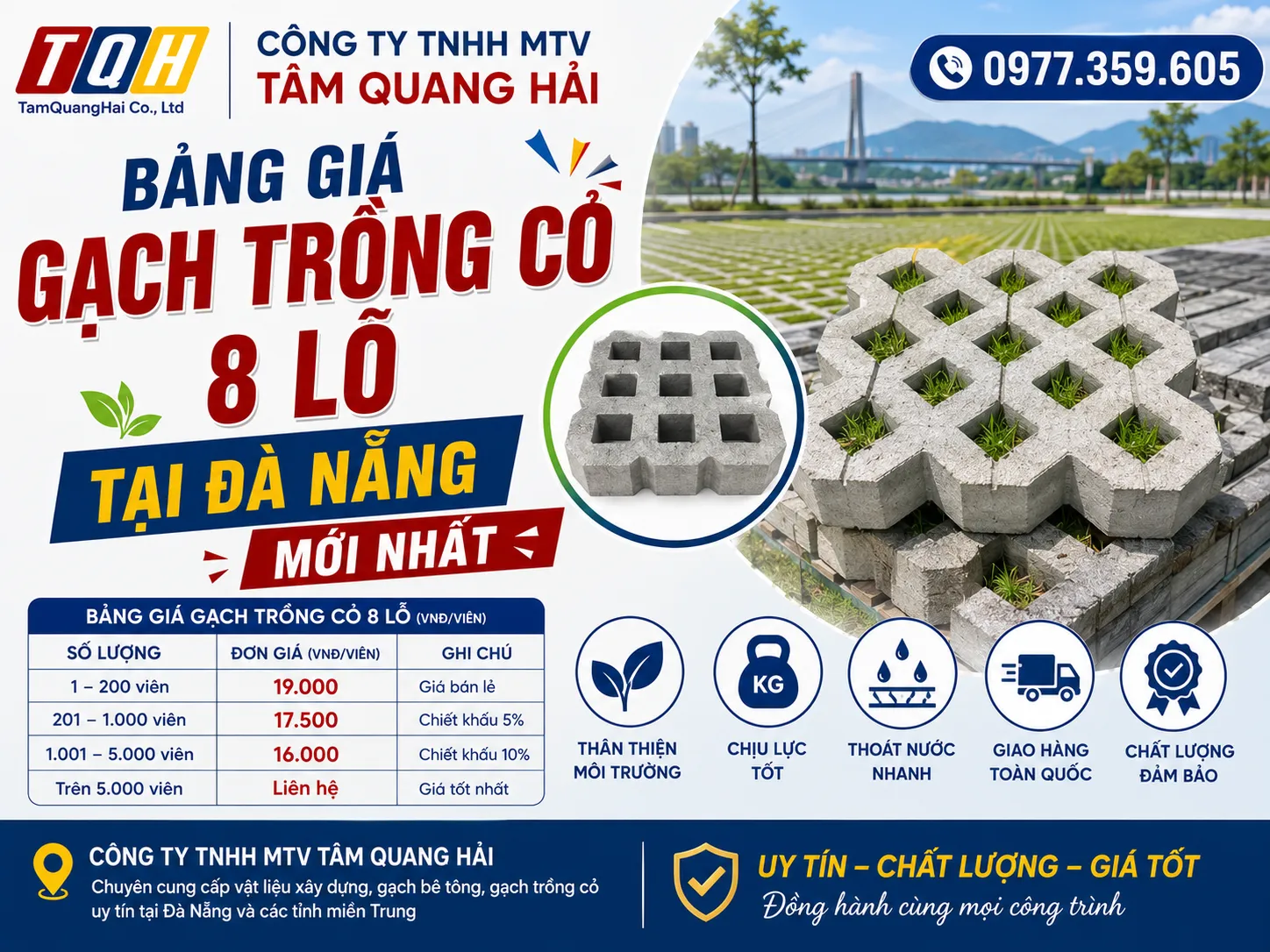 Bảng giá gạch trồng cỏ 8 lỗ tại Đà Nẵng mới nhất